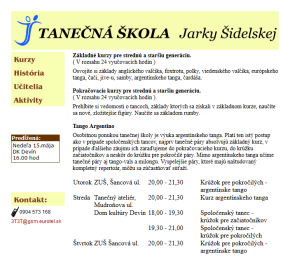 Tanečná škola Jarky Šidelskej - prvá webová stránka z roku 2005