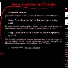 Štart prvej verzie stránky TangoArgentino.sk (2006)